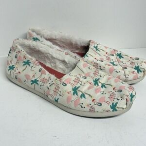TOMS Womens Size 7.5 Alpargata Holiday Flamingo Faux Fur Lined Slip On Shoes